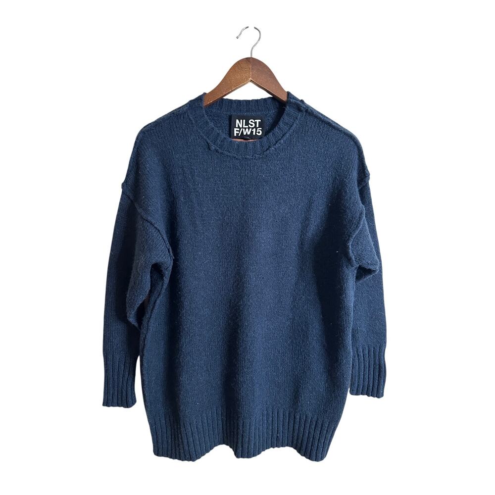 NLST FW15 Alpaca Wool Blend Oversized Crewneck Sweater Slouchy Knit Navy Mens XS